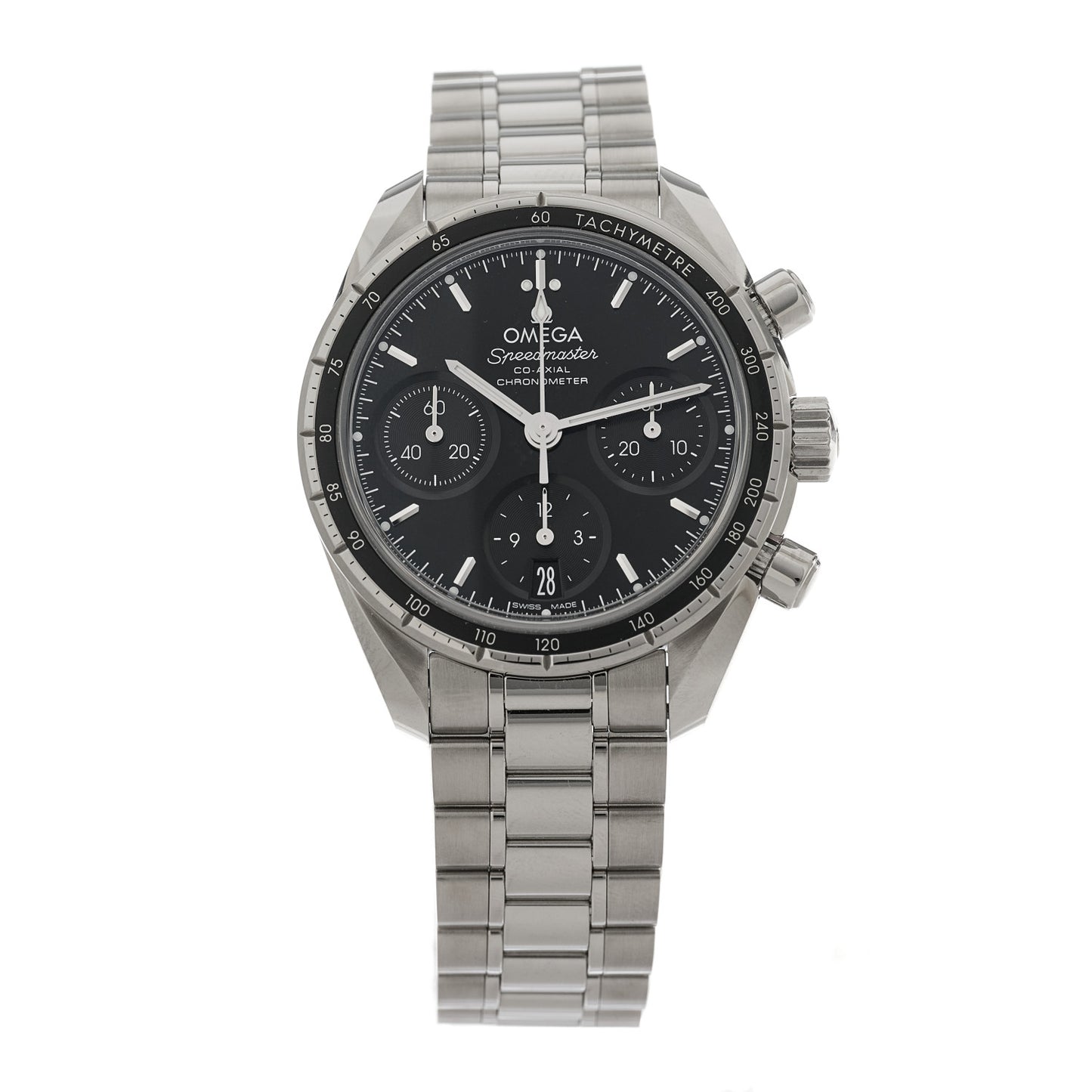 Stainless Steel 38mm Speedmaster Co-Axial Chronograph Automatic Watch Black 324.30.38.50.01.001