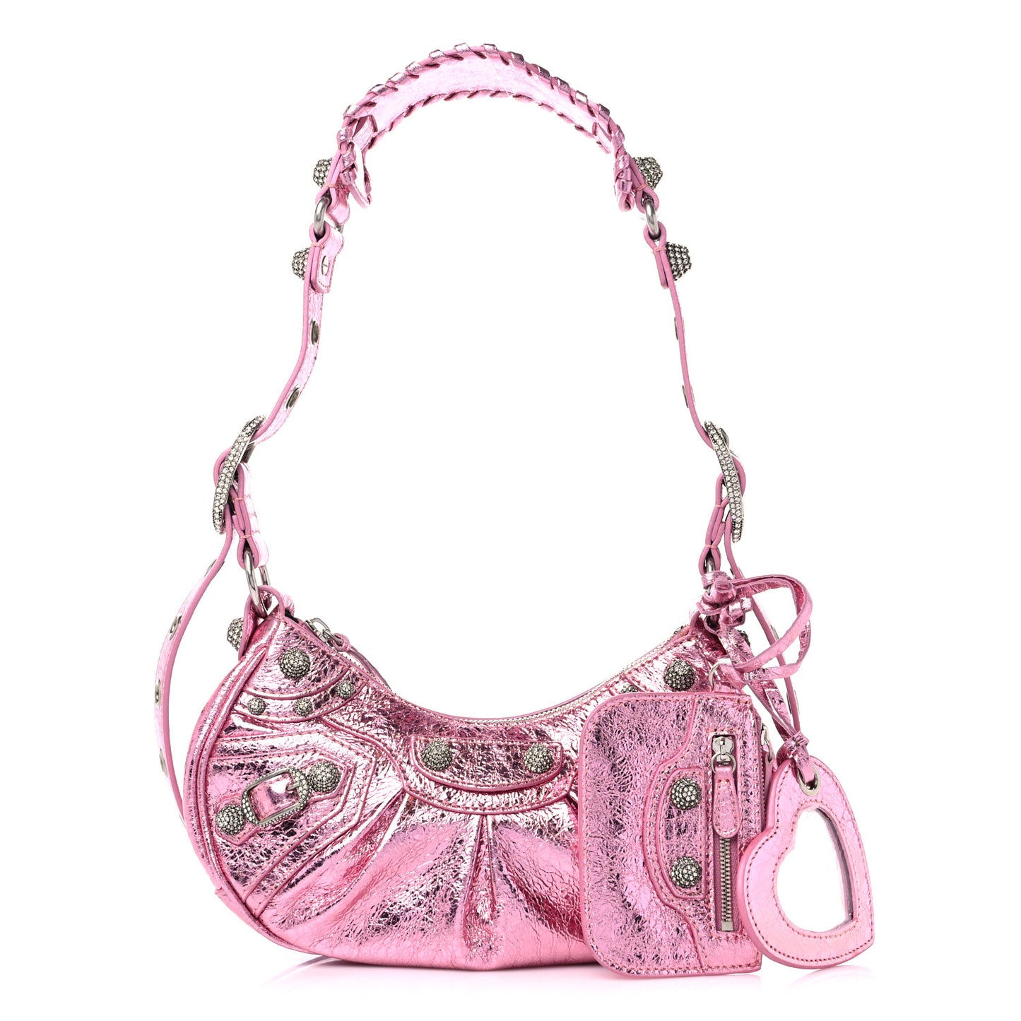 Metallic Agneau Arena Crystal Le Cagole Shoulder Bag XS Met Pink