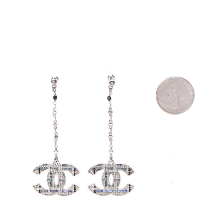 Chanel Pearl Crystal CC Tweed Drop Earrings Silver Blue Black 2 of 4