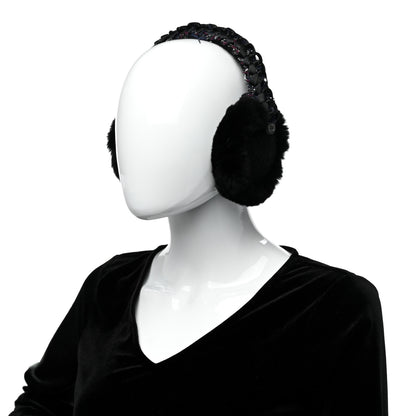 Chanel Rabbit Fur Tweed CC Earmuffs Black 2 of 6