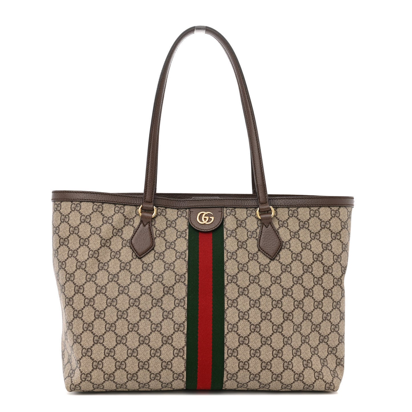 GG Supreme Monogram Textured Calfskin Web Medium Ophidia Shopping Tote Beige Ebony New Acero