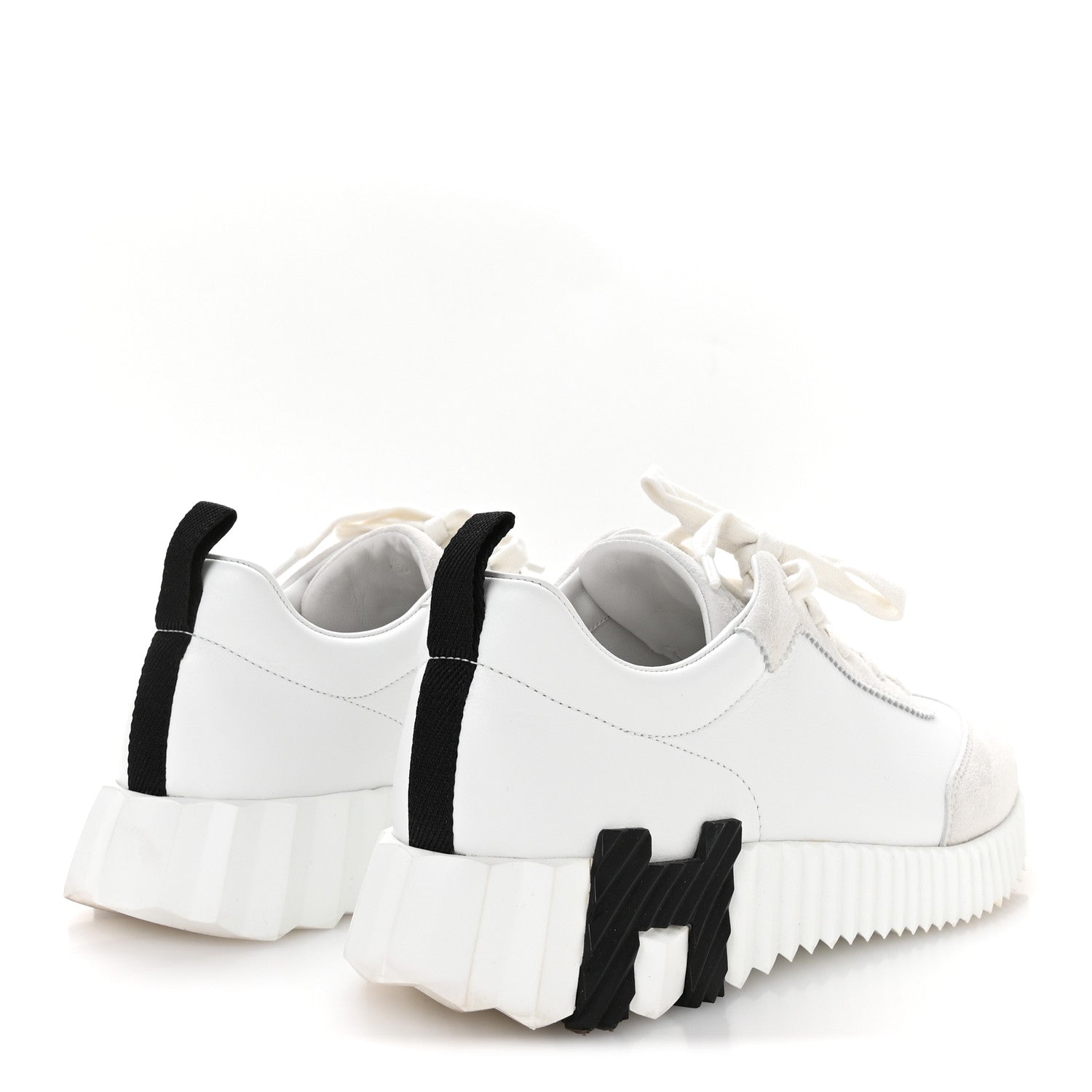 Hermes Goatskin Suede Goatskin Bouncing Sneakers 38 White Black 5 of 9