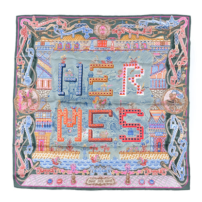 Hermes Silk Super Silk Quest Scarf 90 Vert Amande Rose Multicolor 1 of 3
