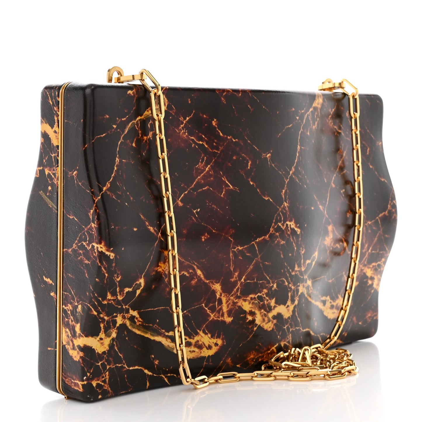 Spazzolato Calfskin Chain Clutch Gold Marble
