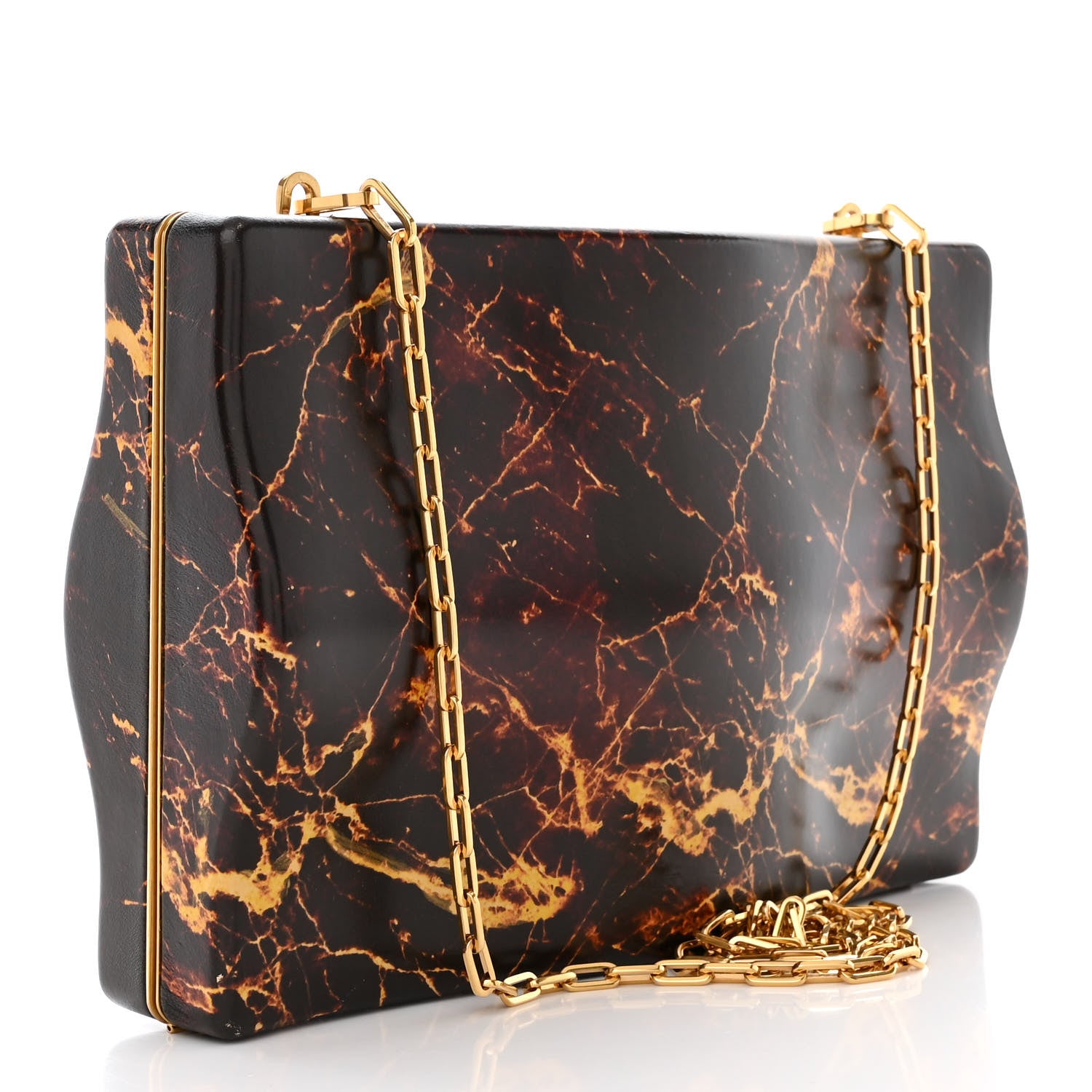 Bottega Veneta Spazzolato Calfskin Chain Clutch Gold Marble 3 of 9