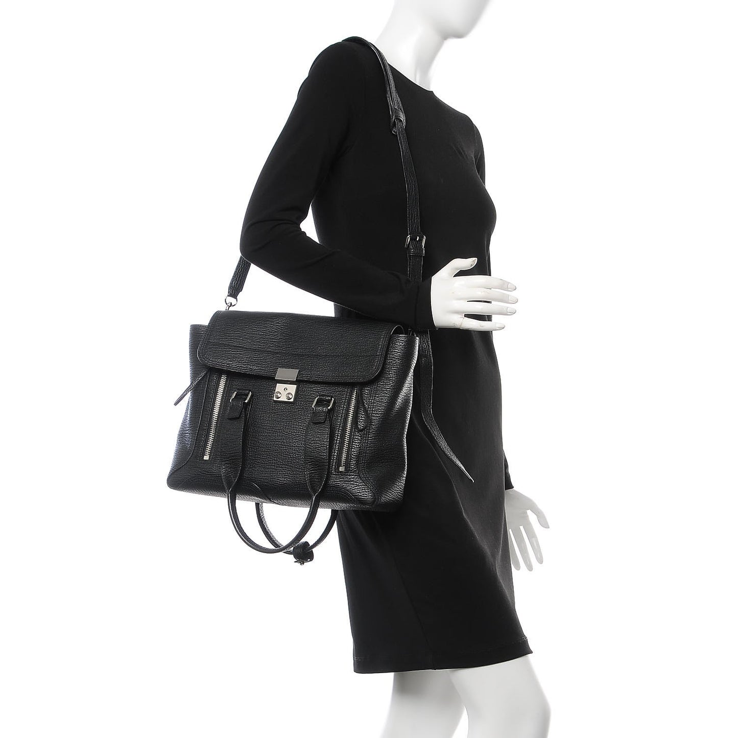 3.1 Textured Calfskin Medium Pashli Satchel Black