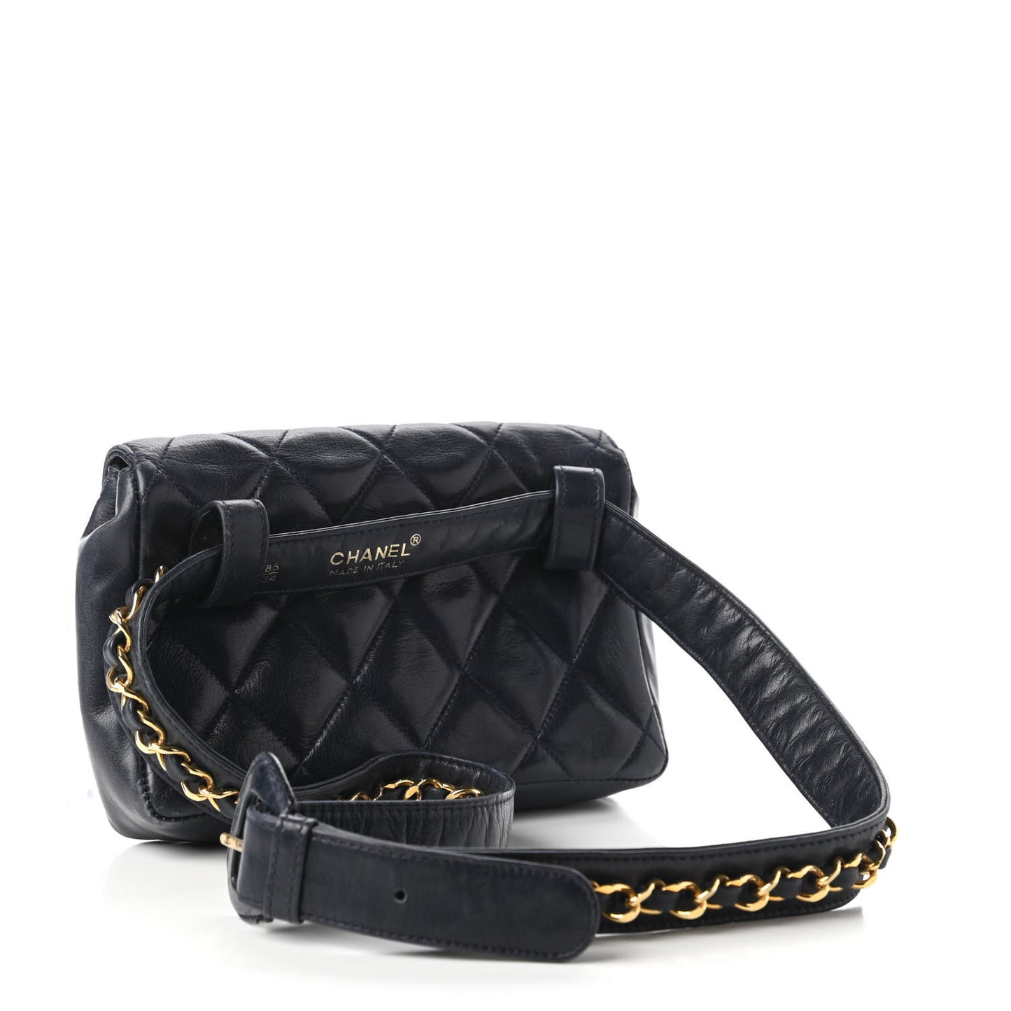 Lambskin Quilted Flap Waist Belt Bag Navy