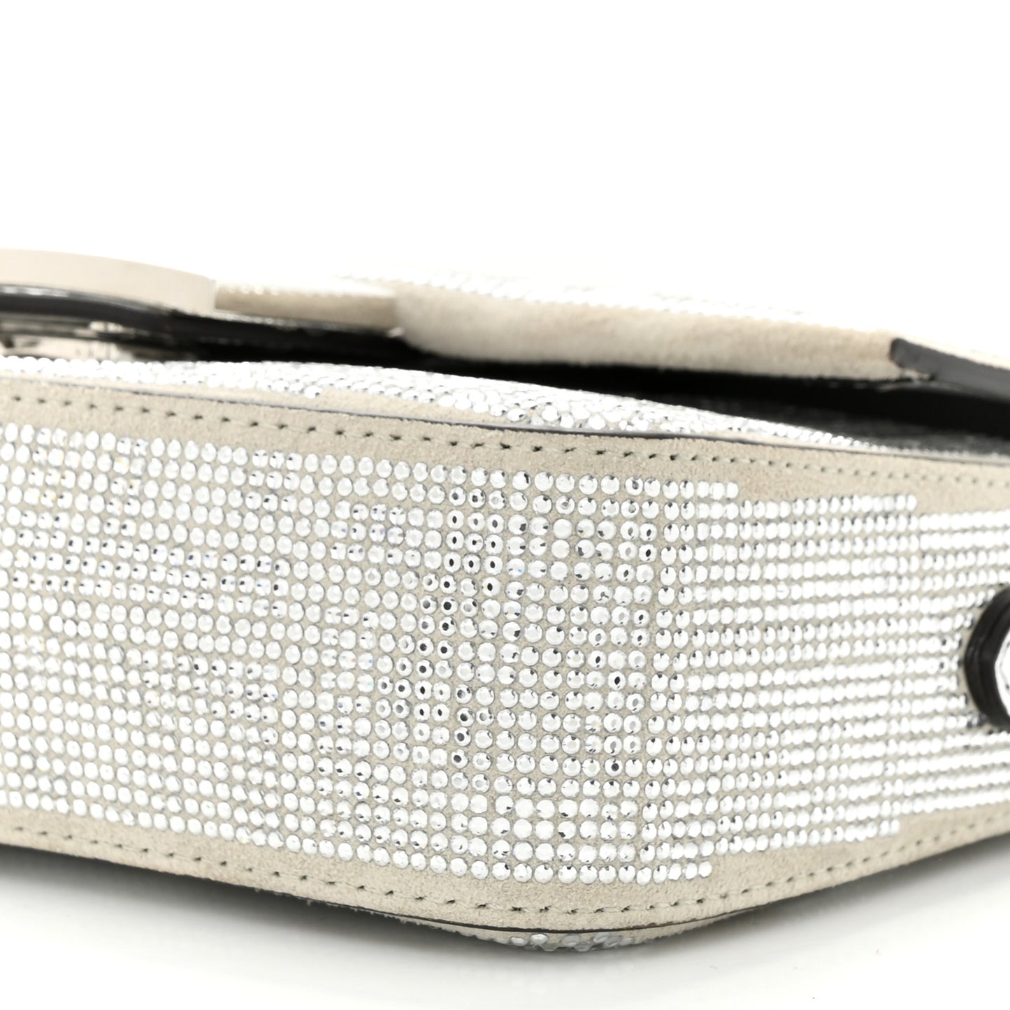 Crystal Vitello Laminato FF Mini Baguette Crystal Argento