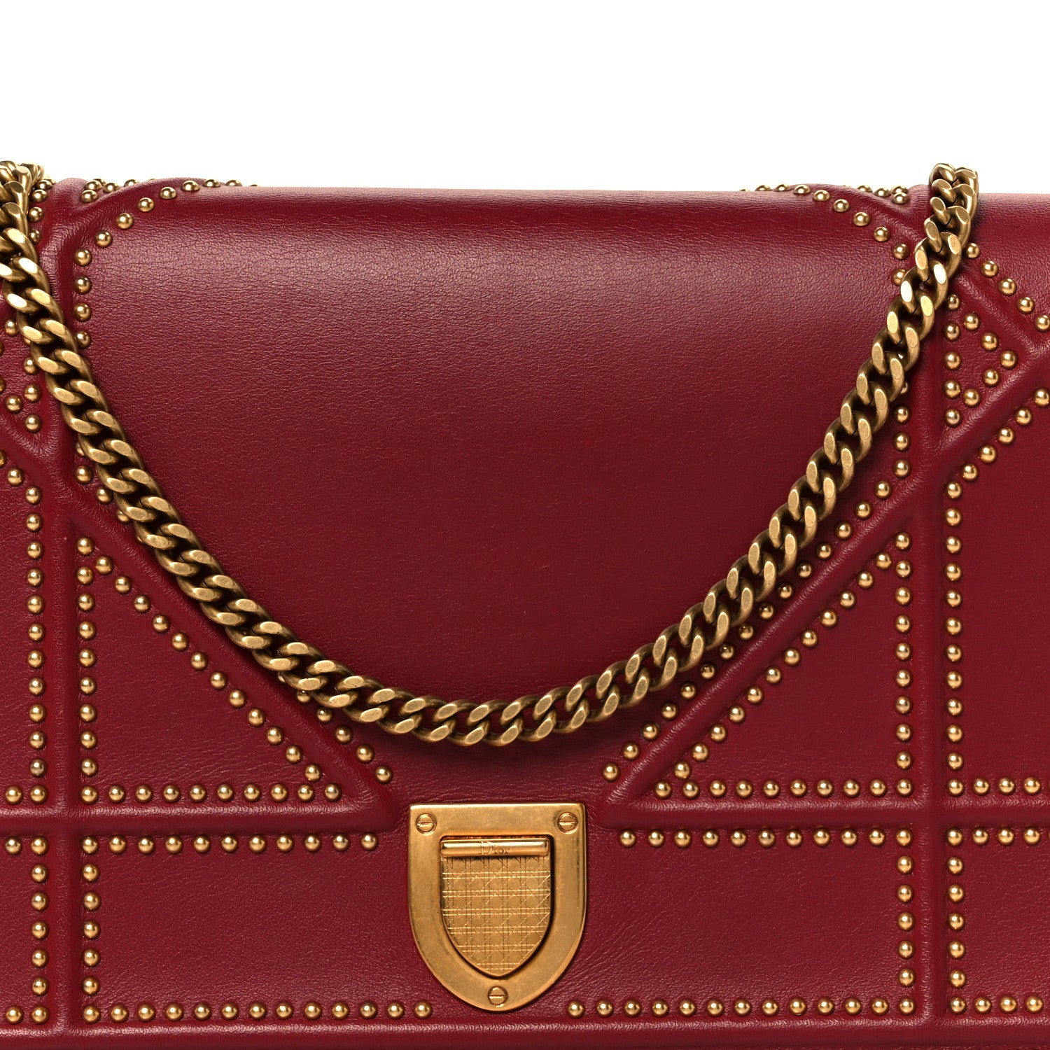 Christian Dior Calfskin Studded Diorama Wallet On Chain Burgundy 8 of 10