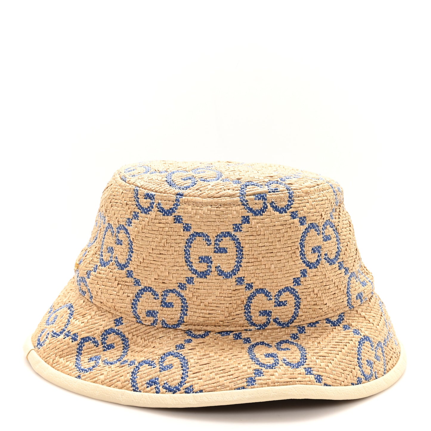 Raffia GG Monogram Embroidered Fedora Hat M Beige Blue