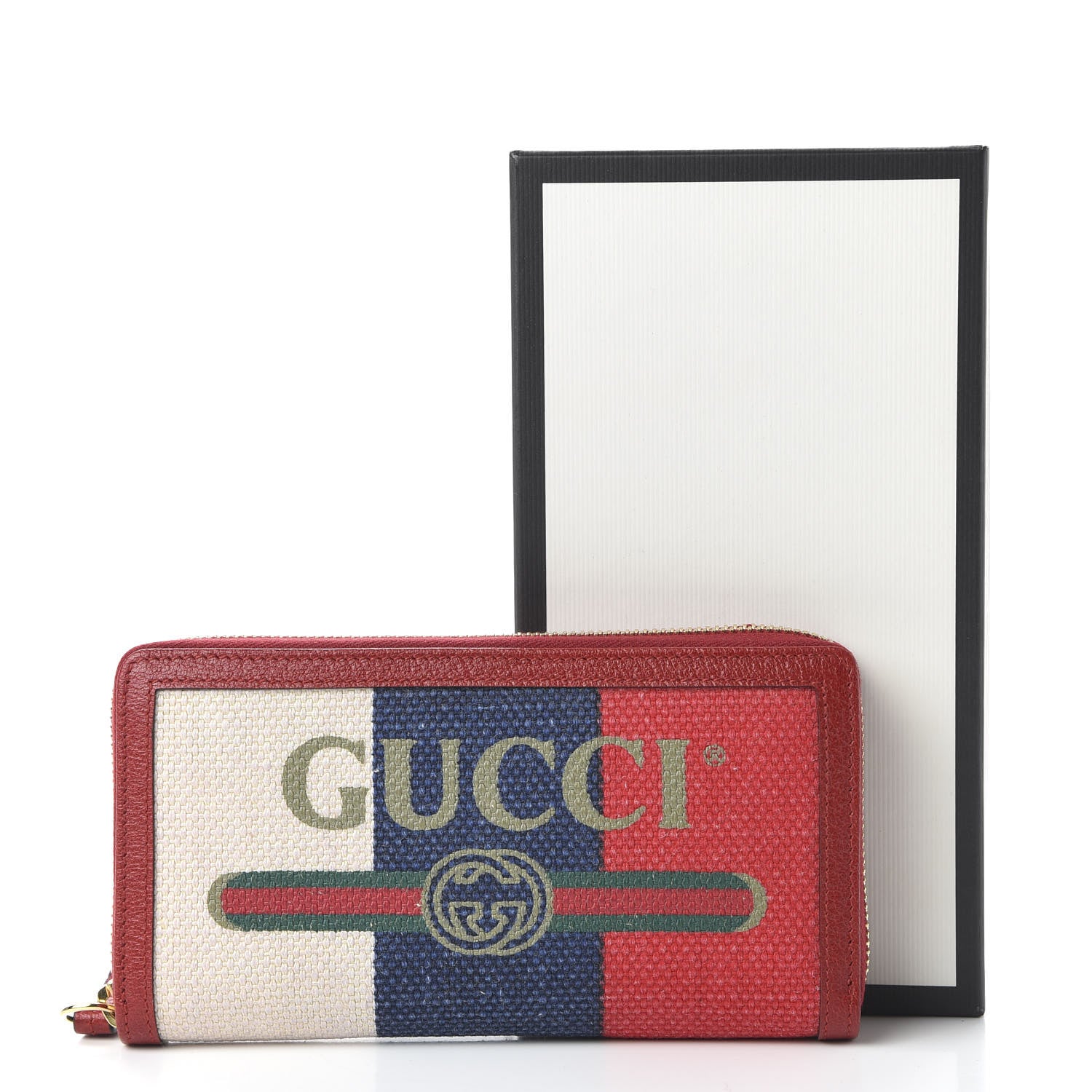 Gucci Canvas Sylvie Stripe Logo Zip Around Wallet Mystic White Hibiscus Red Maritime 10 of 10