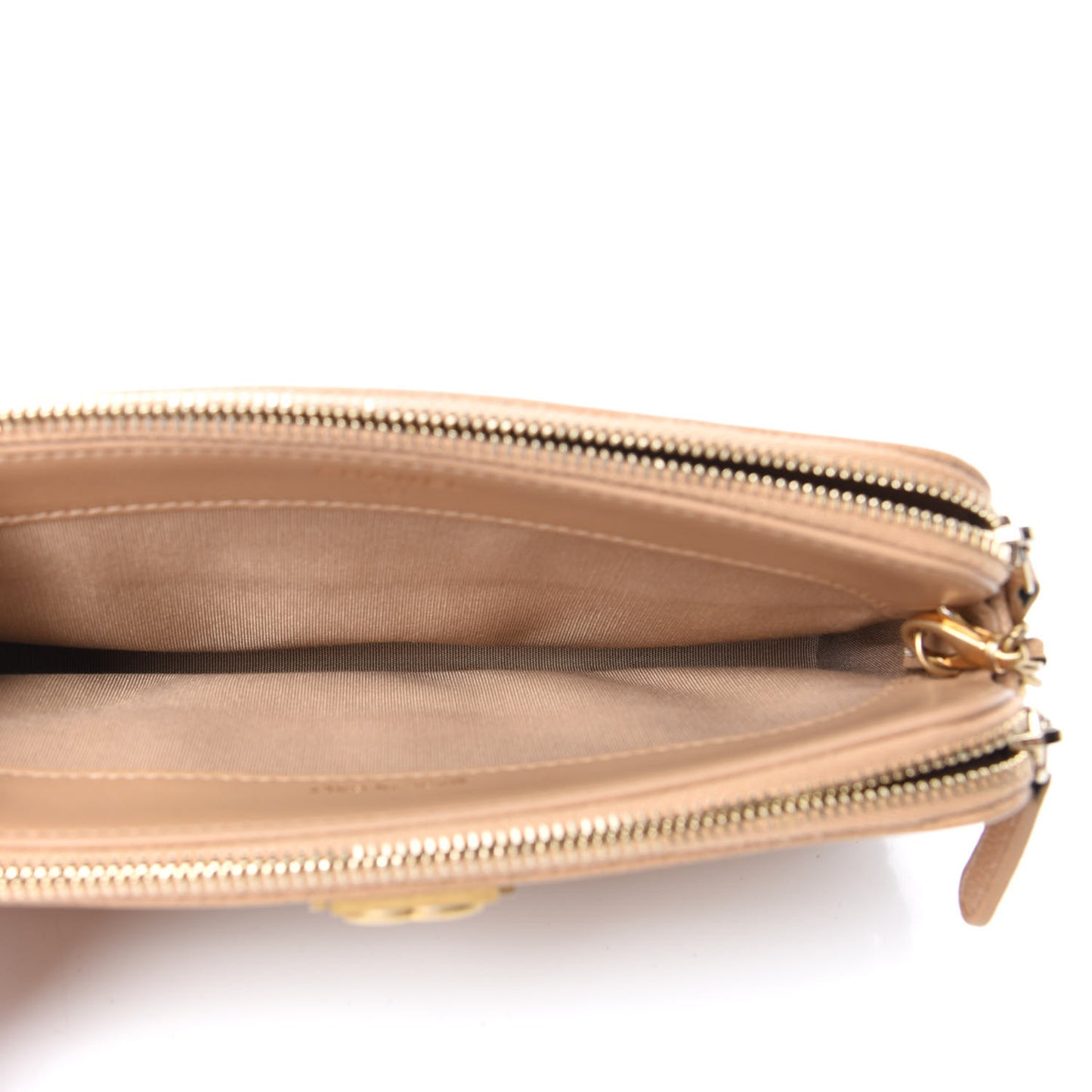 Caviar Quilted Small Boy Clutch With Chain Beige