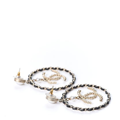 Chanel Lambskin Crystal Pearl CC Chain Hoop Earrings Gold Black 3 of 5