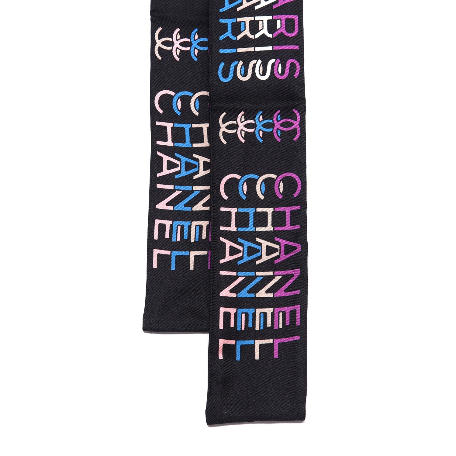 Chanel Silk Logo Slim Bandeau Scarf Black Multicolor 2 of 3