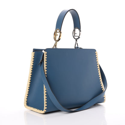 Fendi Vitello Century Raffia Elaphe F is Fendi FF Woven Embroidered Small Runaway Satchel Blue 4 of 8