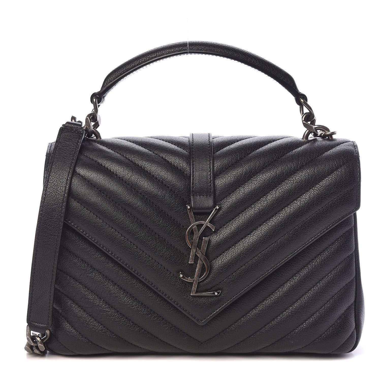 Saint Laurent Sheepskin Matelasse Chevron Monogram Medium College Bag Black 1 of 11