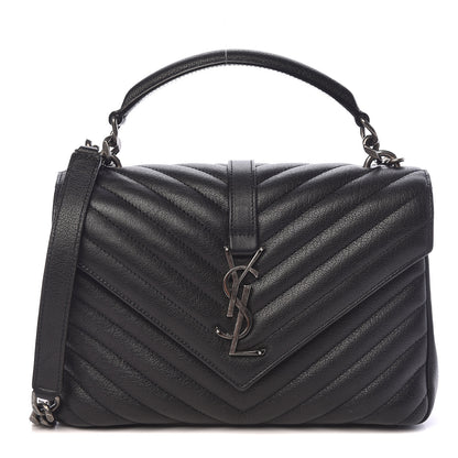 Saint Laurent Sheepskin Matelasse Chevron Monogram Medium College Bag Black 1 of 11