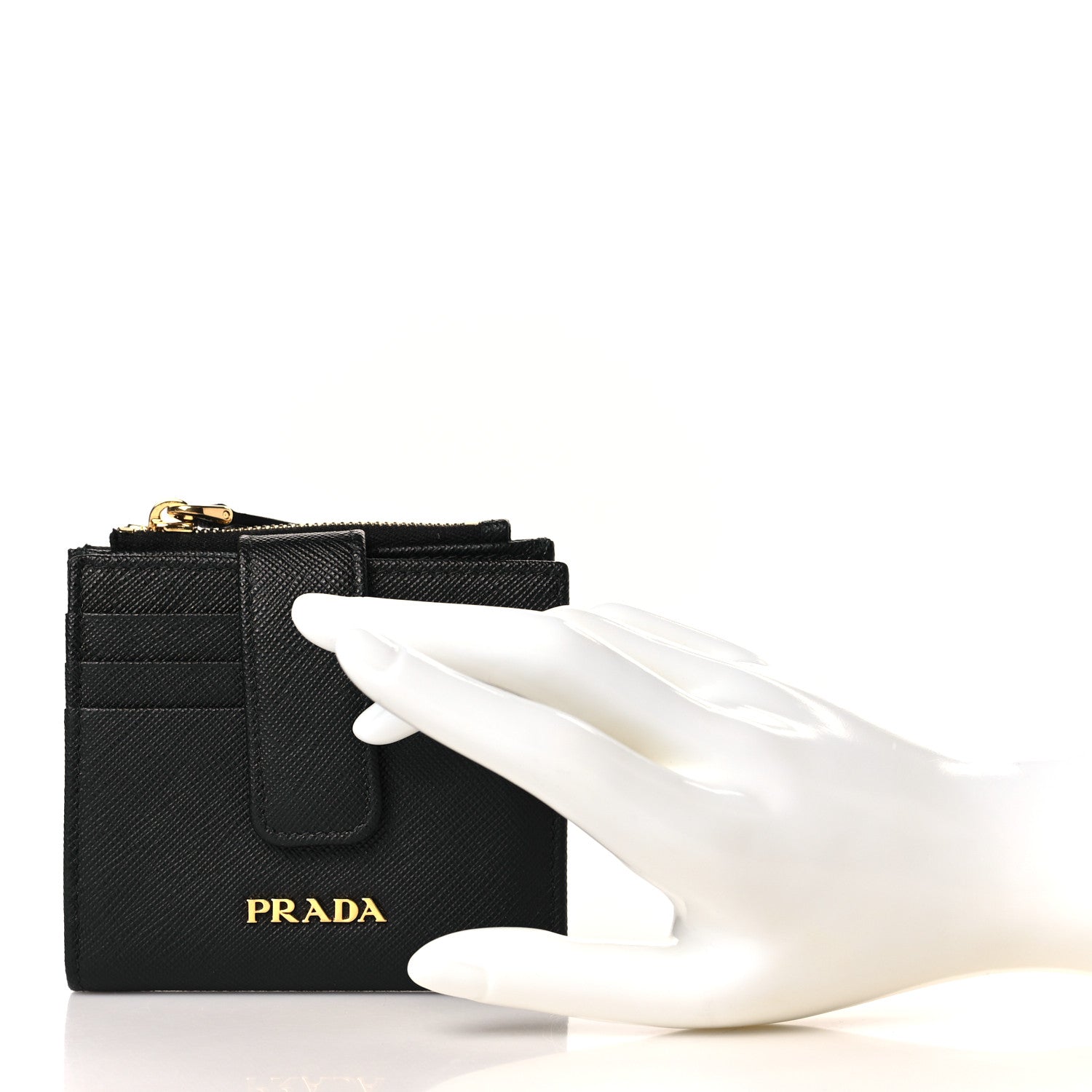 Prada Saffiano Metal Card Holder Compact Wallet Black 2 of 6