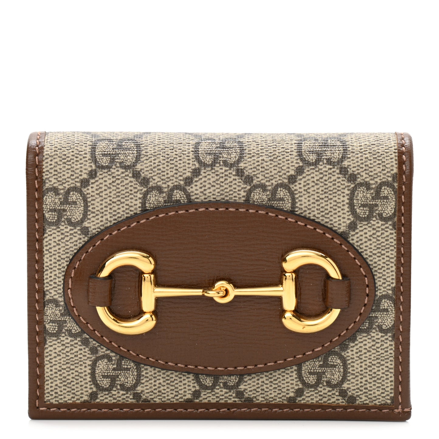 GG Supreme Monogram Horsebit 1955 Card Case Wallet Beige Ebony Brown Sugar