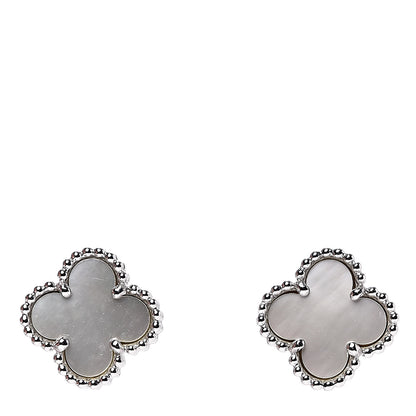 Van Cleef & Arpels 18K White Gold Mother of Pearl Sweet Alhambra Earrings 1 of 7