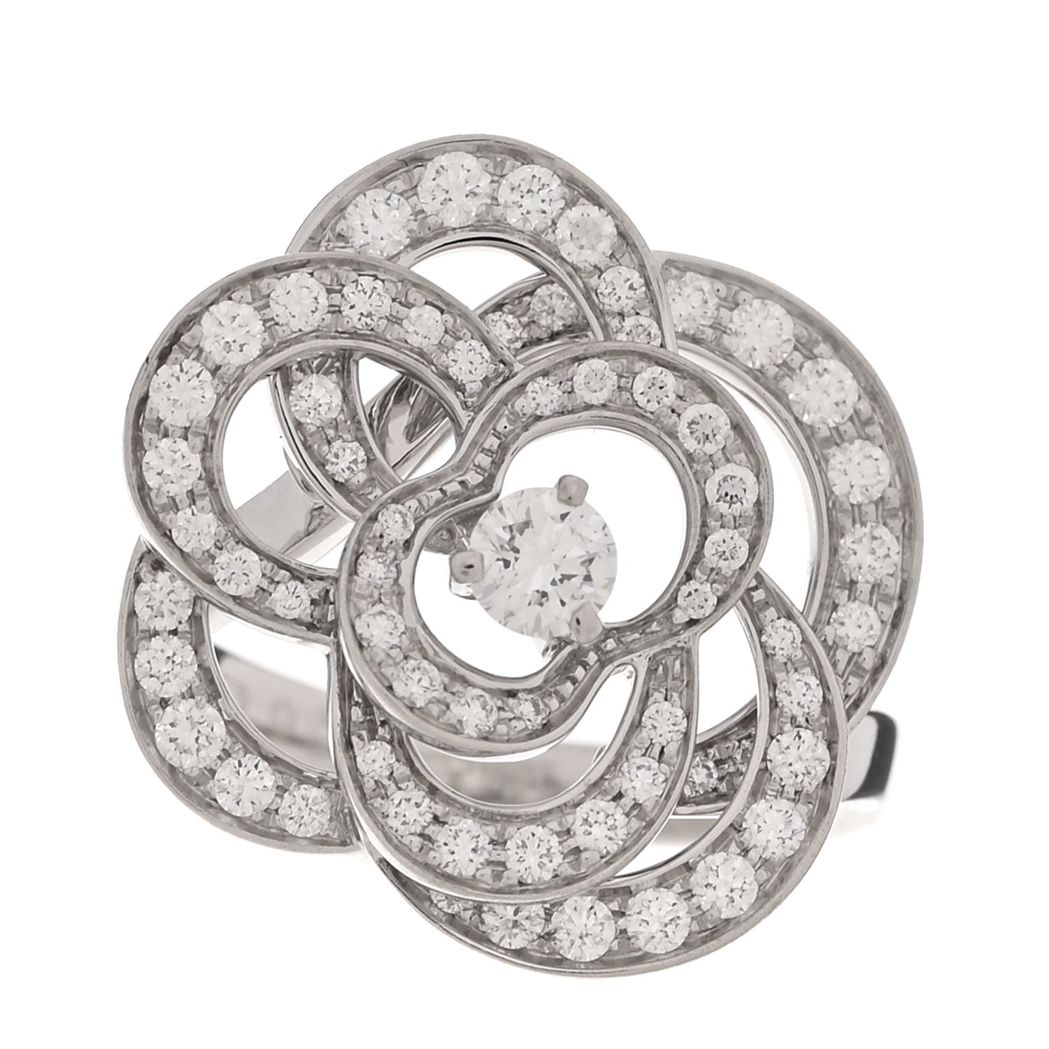 Chanel 18K White Gold Diamond Fil de Camelia Ring 47 4 1 of 6