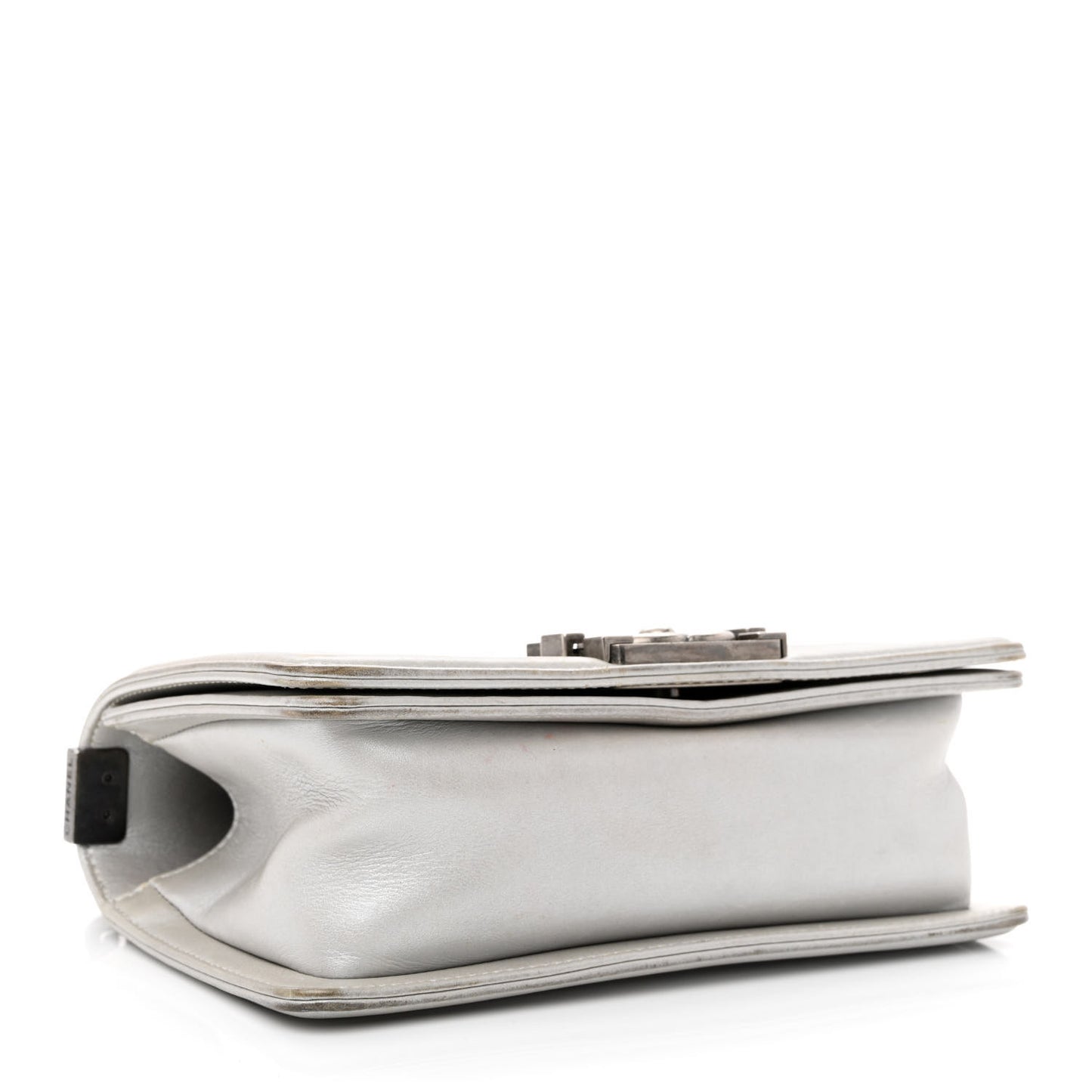 Metallic Lambskin Quilted Small Boy Flap Silver