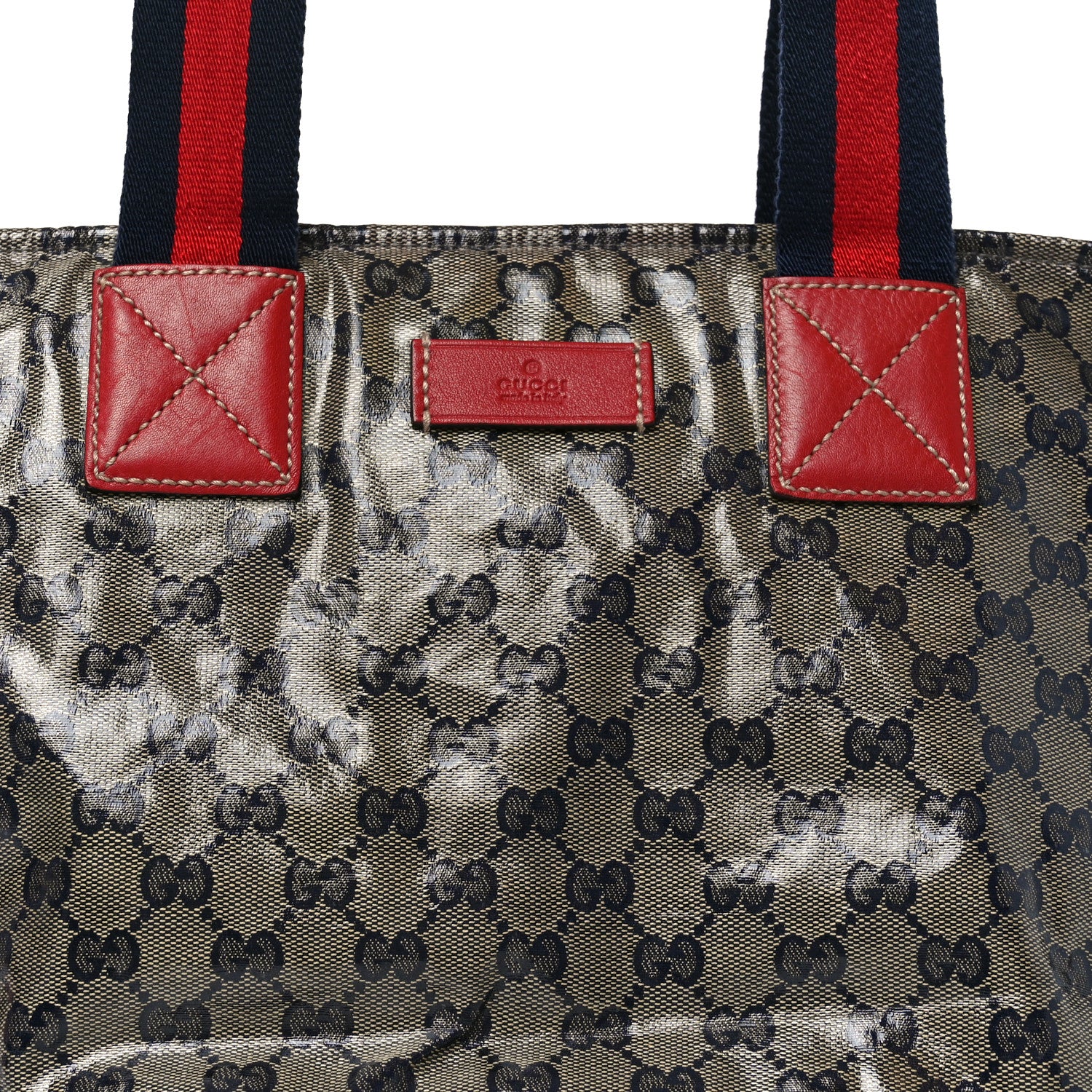 Gucci Crystal Monogram Large Web Handle Bucket Tote Red 8 of 12