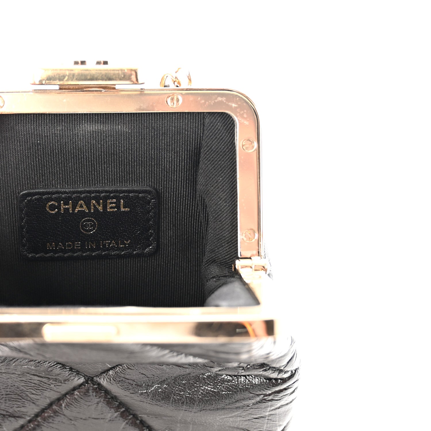 Chanel Shiny Aged Lambskin Quilted Kiss Lock Clutch With Chain Black 6 of 10