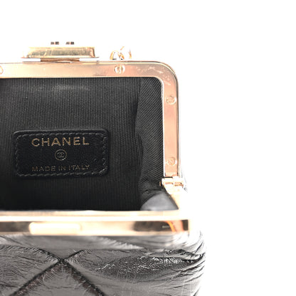 Chanel Shiny Aged Lambskin Quilted Kiss Lock Clutch With Chain Black 6 of 10