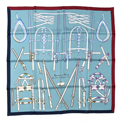 Hermes Silk Harnais De Timon Scarf 90 Bleu Glacier Bordeaux 1 of 5