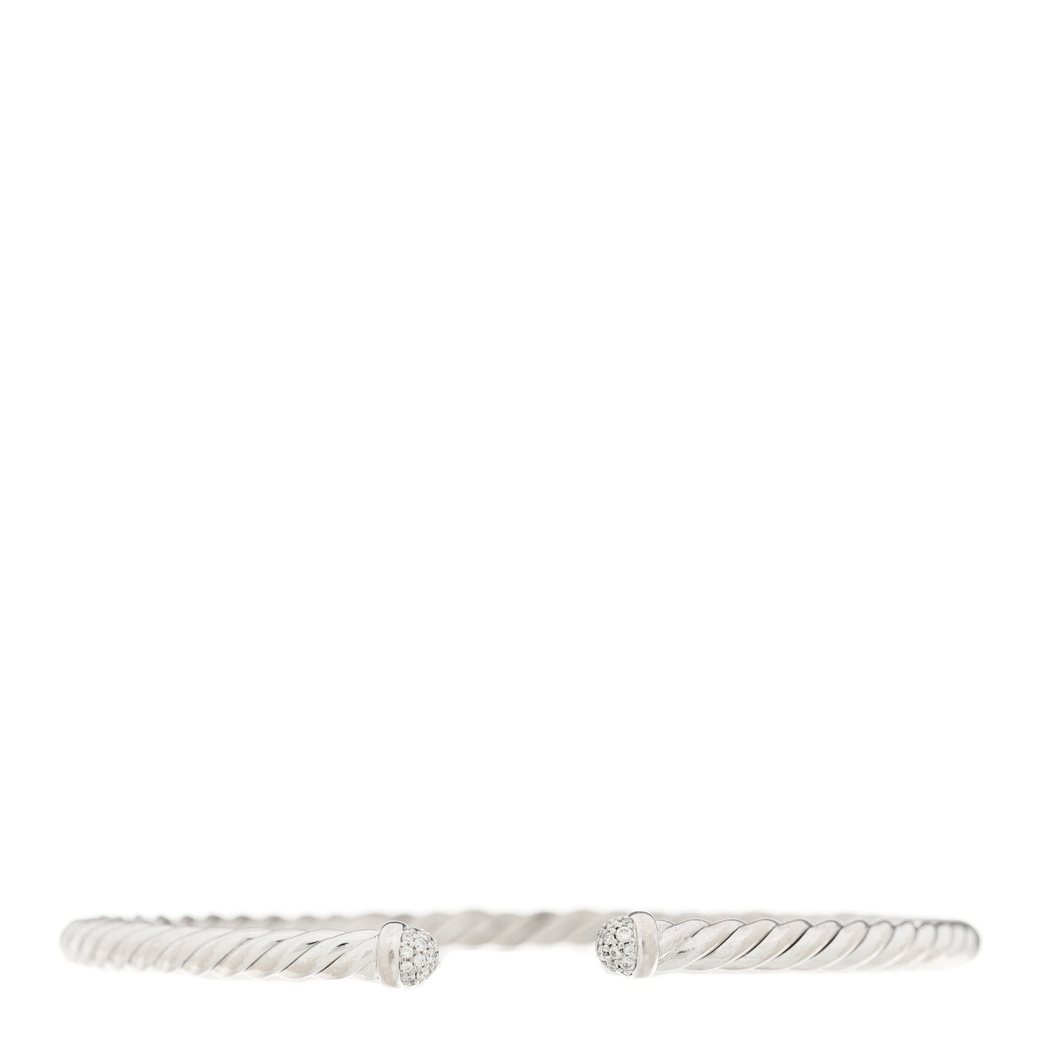 David Yurman 18K White Gold Diamond 4mm Cable Flex Cuff Bracelet 1 of 4