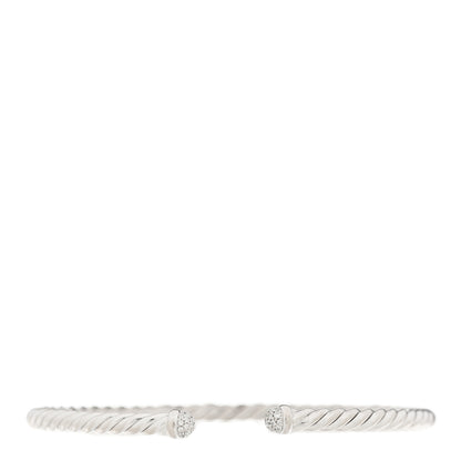 David Yurman 18K White Gold Diamond 4mm Cable Flex Cuff Bracelet 1 of 4