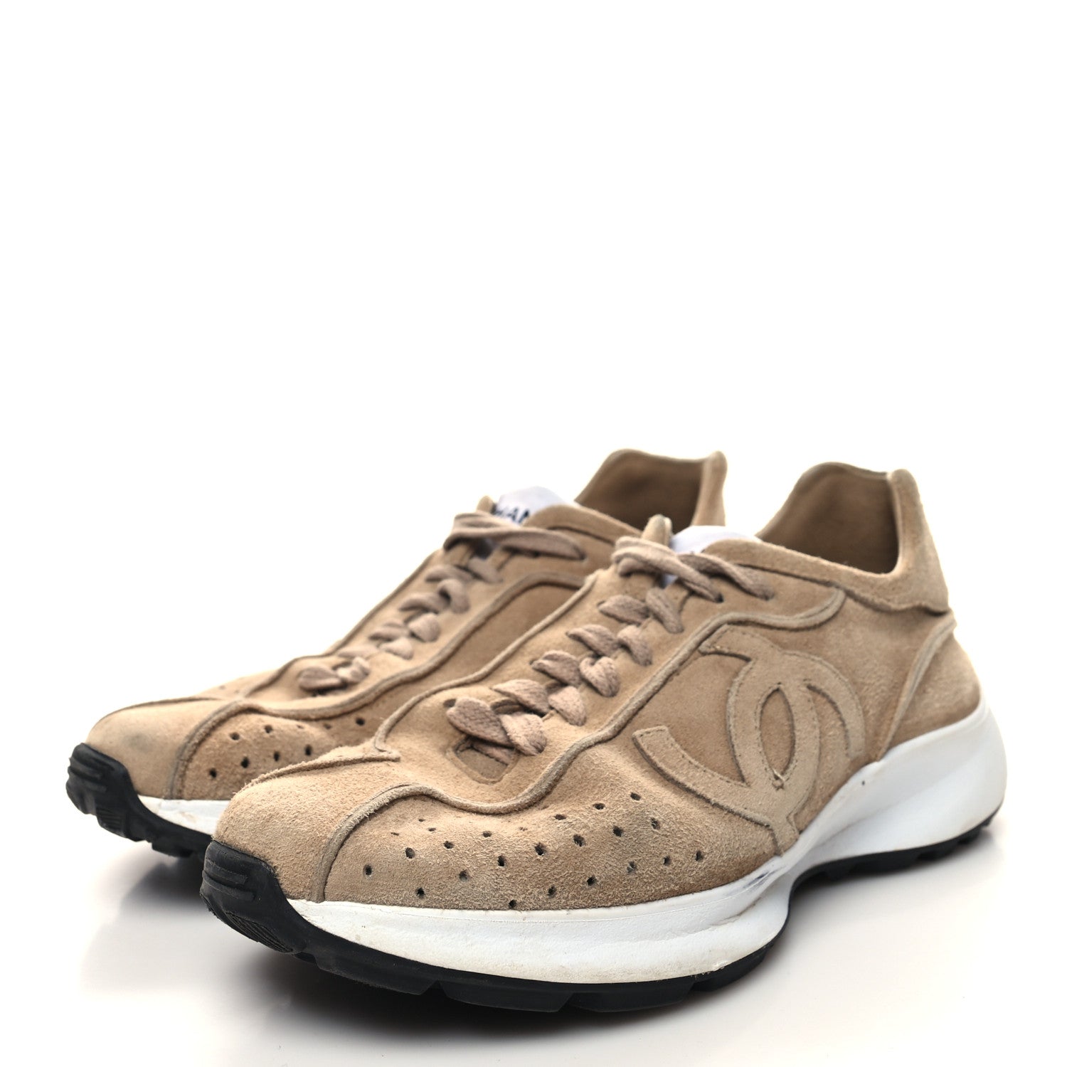 Chanel Suede Goatskin CC Sneakers 37.5 Dark Beige 3 of 10