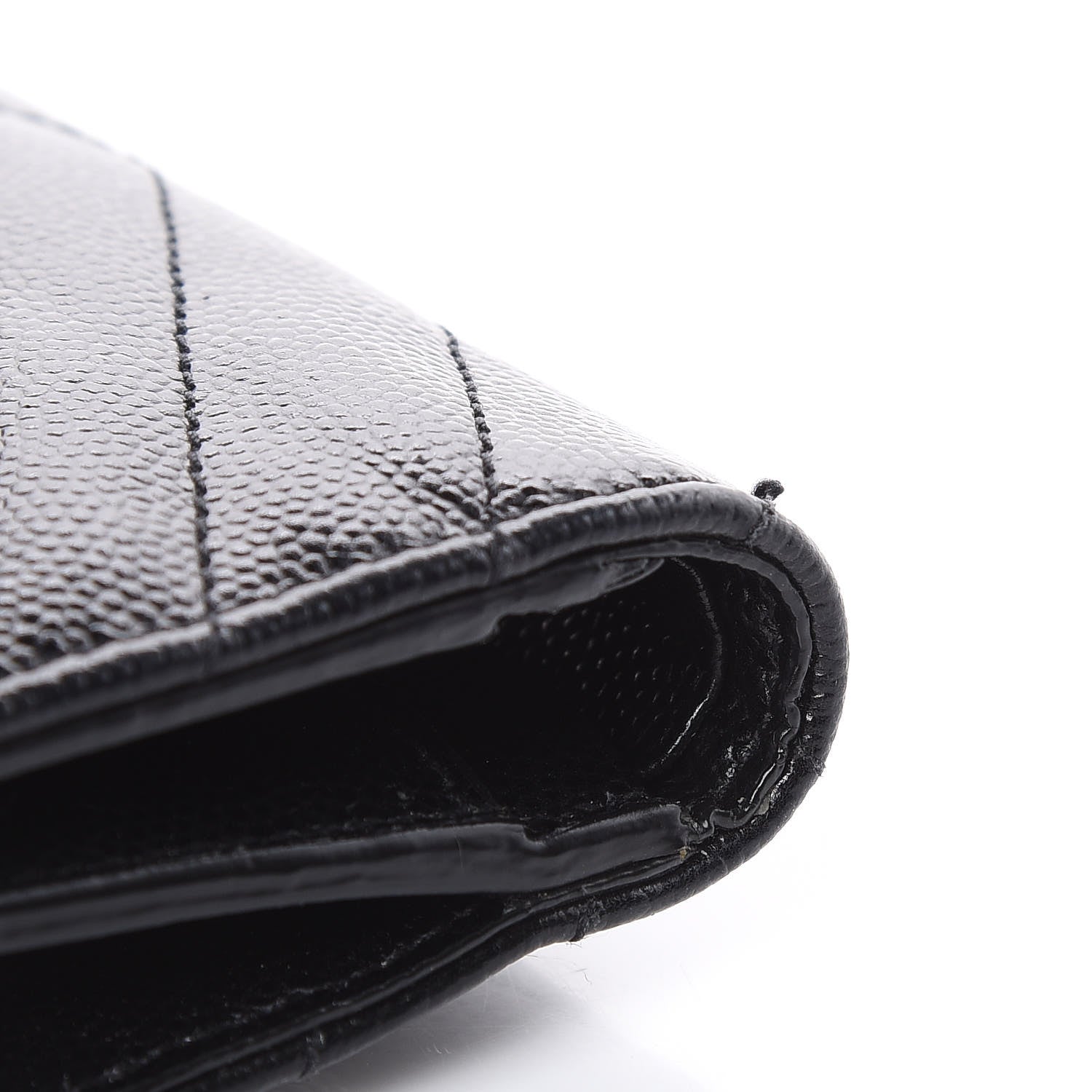 Saint Laurent Grain De Poudre Matelasse Chevron Monogram Compact Tri Fold Wallet Black 10 of 12