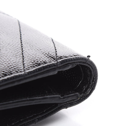 Saint Laurent Grain De Poudre Matelasse Chevron Monogram Compact Tri Fold Wallet Black 10 of 12