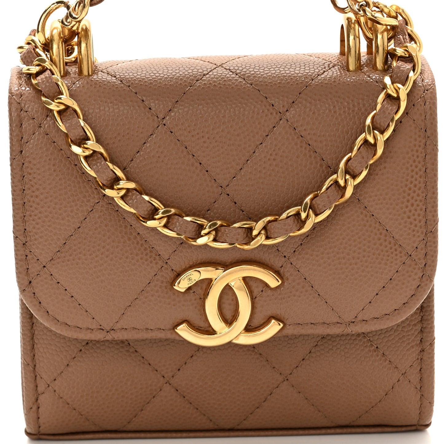 Caviar Quilted Coco First Clutch With Chain Beige