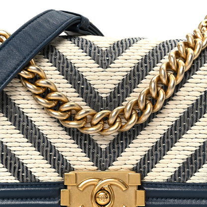 Chanel Fabric Chevron Braided Small Boy Flap Blue Ivory Blue Ivory 7 of 9