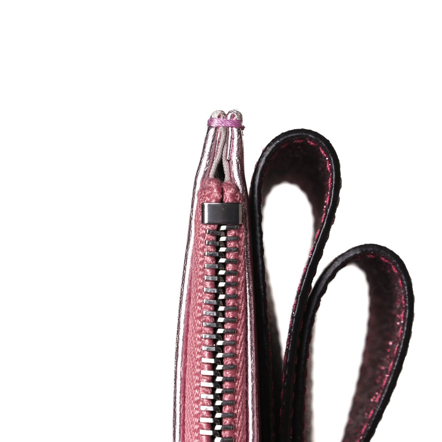 Calfskin Glitter Bow Wristlet Pink Rose
