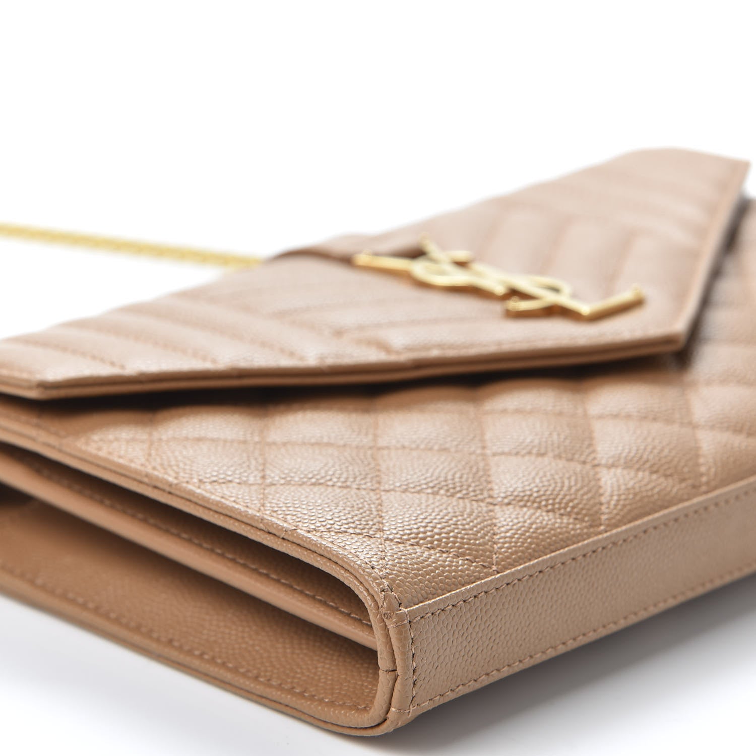 Saint Laurent Grain De Poudre Mixed Matelasse Triquilt Monogram Chain Wallet Dune 5 of 9