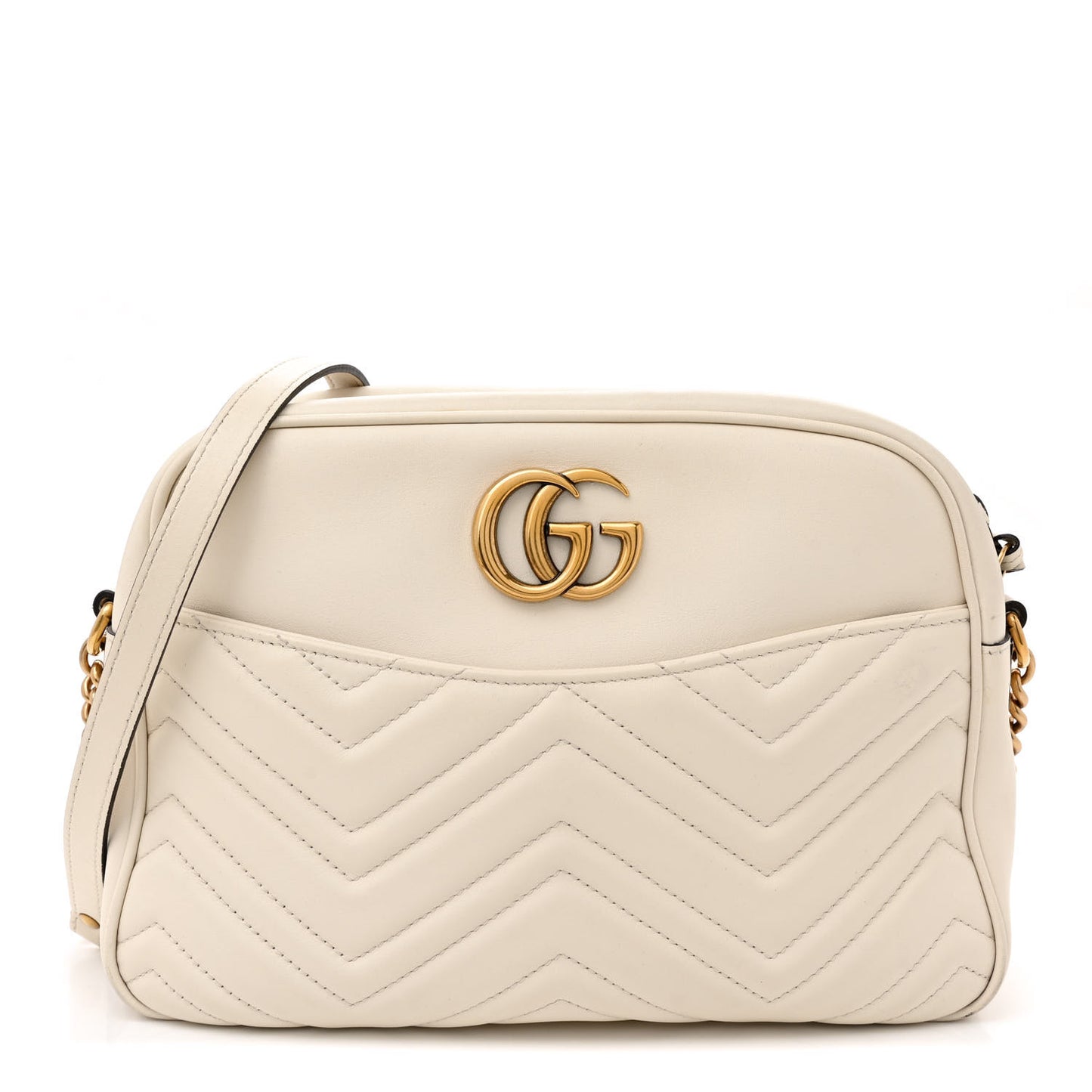 Calfskin Matelasse Medium GG Marmont Chain Shoulder Bag Mystic White
