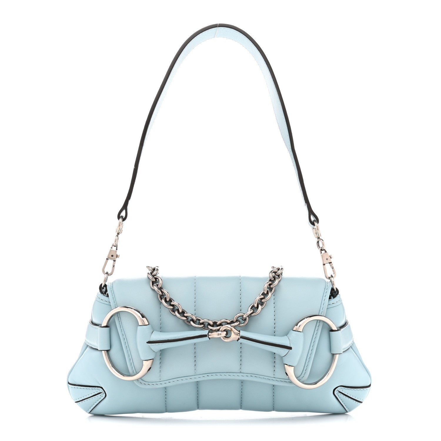 Gucci Nappa Vertical Matelasse Small Maxi Horsebit Chain Shoulder Bag Crystal Snow 1 of 12