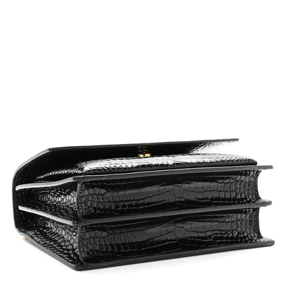 Saint Laurent Calfskin Crocodile Embossed Medium Monogram Sunset Black 4 of 10