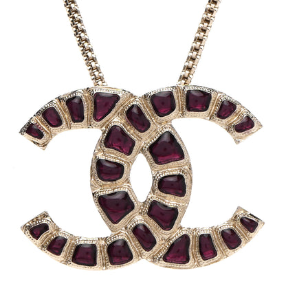 Chanel Resin Along The Nile CC Pendant Necklace Gold Purple 4 of 7