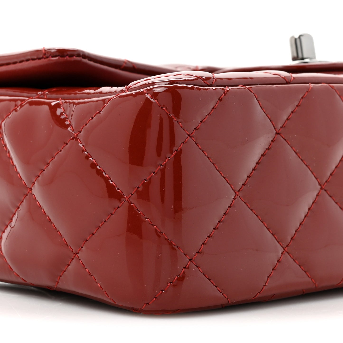 Patent Calfskin Quilted Mini Rectangular Flap Dark Red