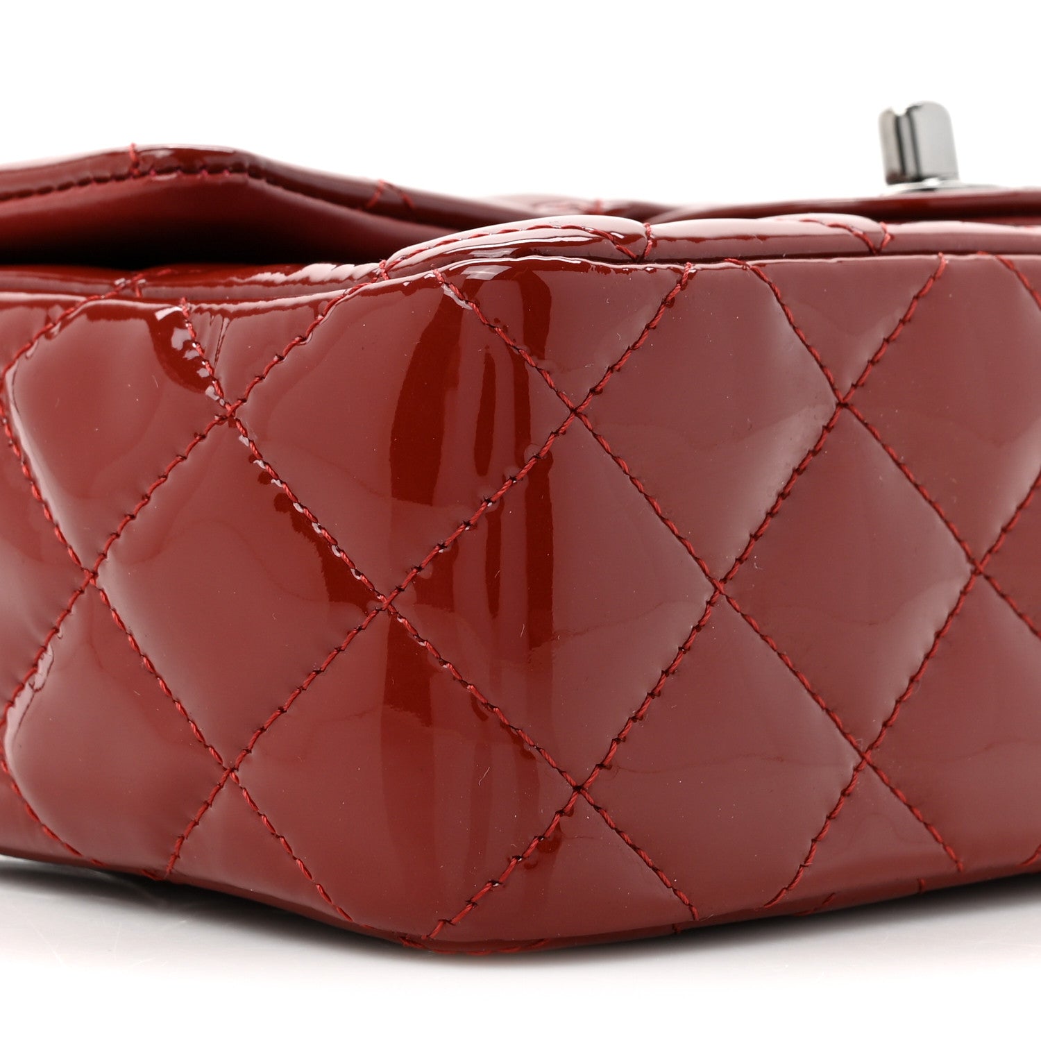Chanel Patent Calfskin Quilted Mini Rectangular Flap Dark Red 10 of 12
