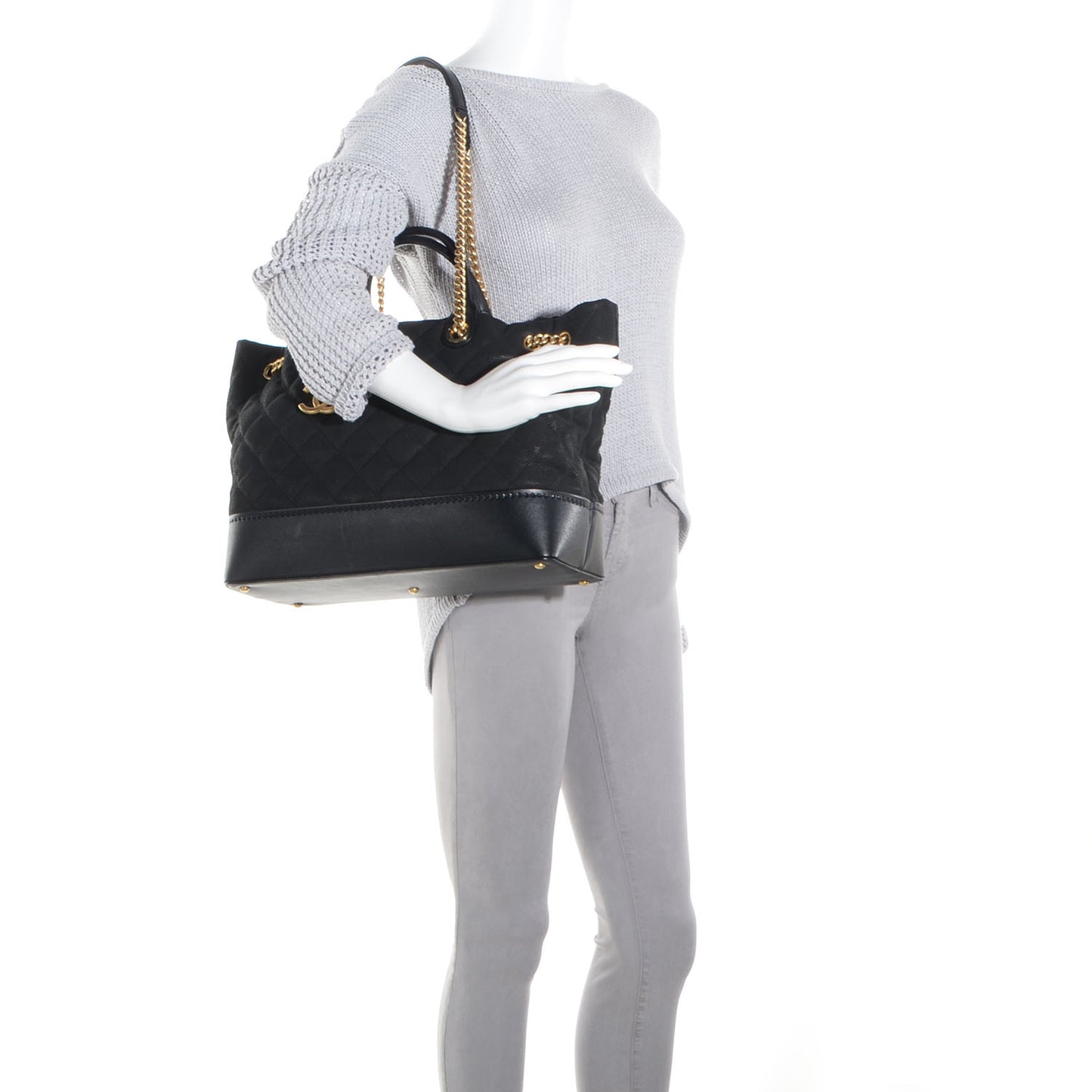 Iridescent Grained Calfskin Large Tote Black