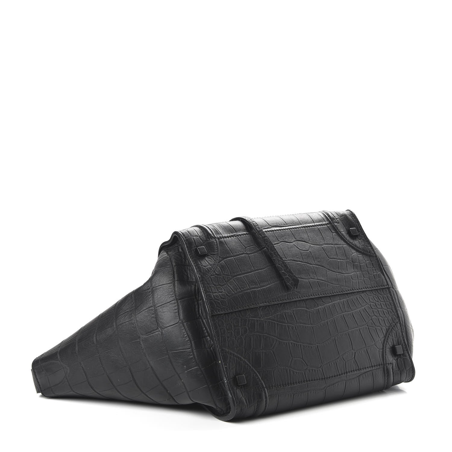 Celine Crocodile Embossed Calfskin Medium Phantom Luggage Black 4 of 9