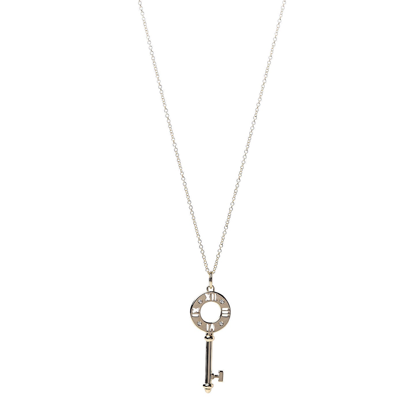 18K Yellow Gold Diamond Atlas Pierced Key Pendant Necklace