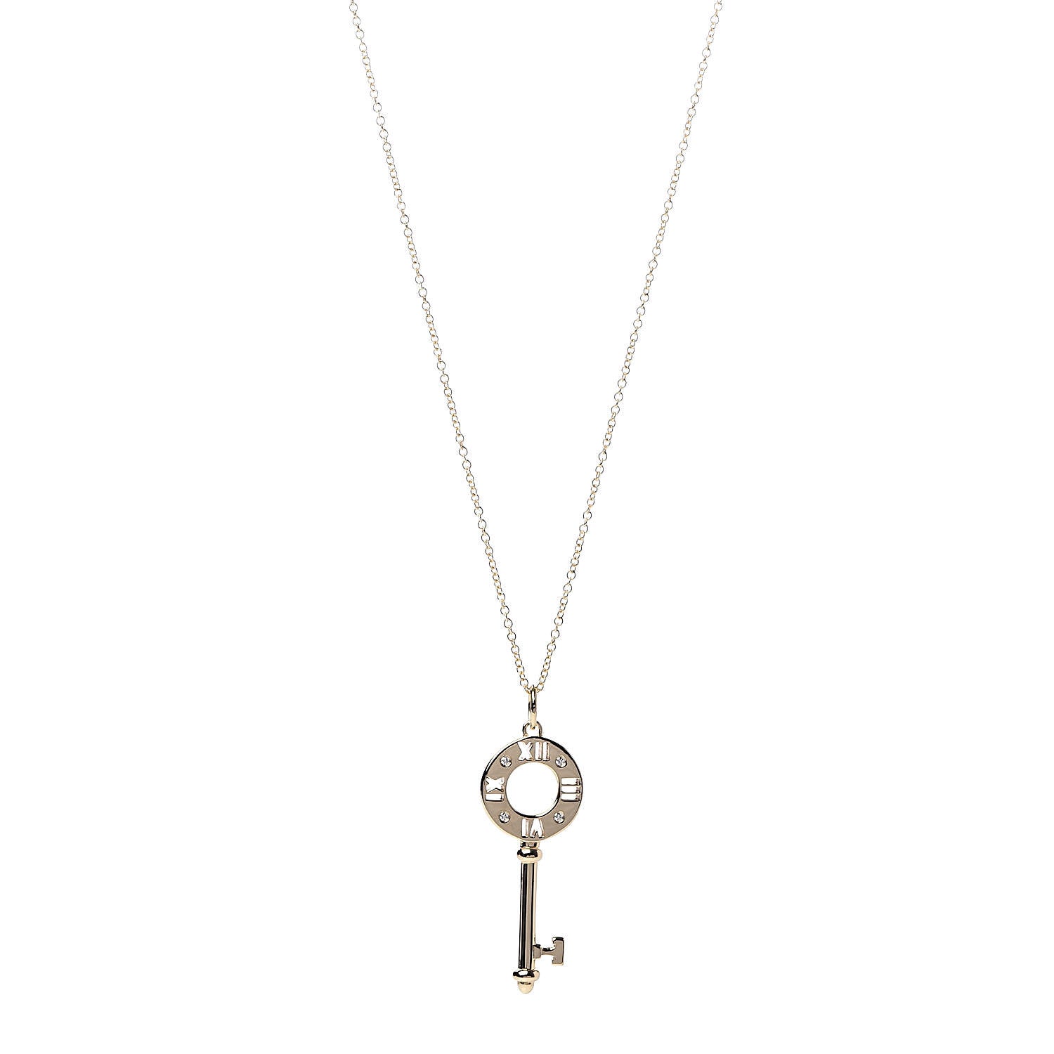 Tiffany 18K Yellow Gold Diamond Atlas Pierced Key Pendant Necklace 1 of 7