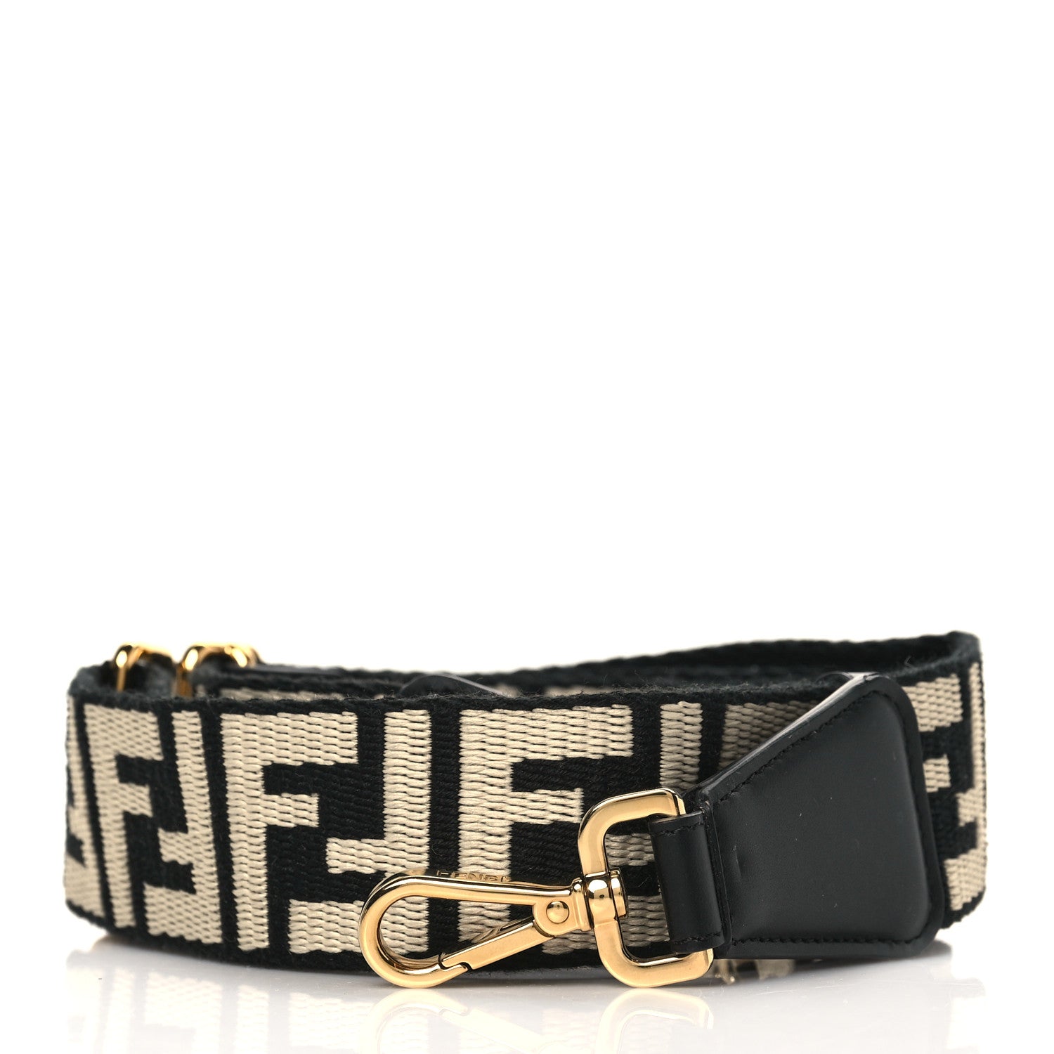 Fendi Jacquard Ribbon Vitello King FF Bi-Color Intreccio Adjustable Strap You Black White 1 of 5